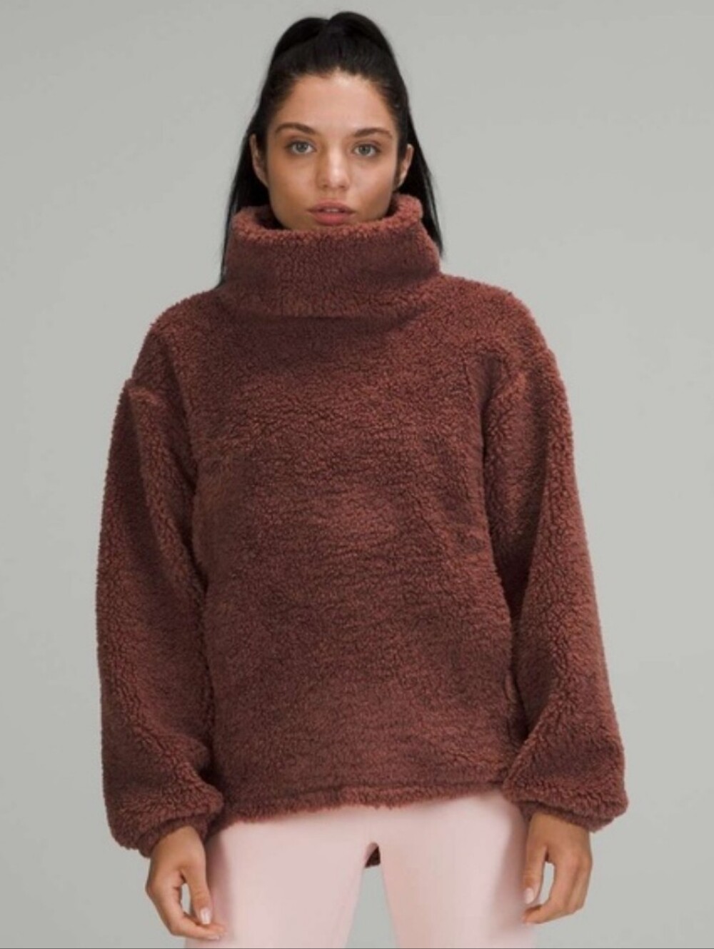 lululemon athletica Plush Sherpa Turtleneck Sweater in Chestnut Brown